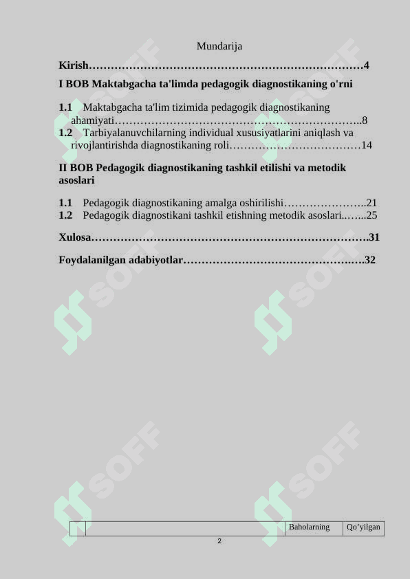 Maktabgacha ta'lim pedagogik jarayonini loyihalashtishda pedagogik diagnostikani tashkil etish asoslari 2