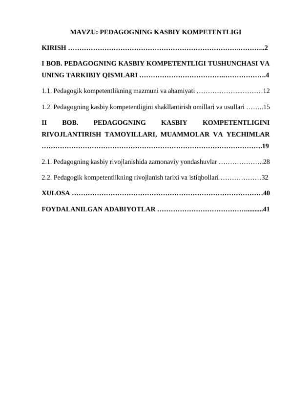 PEDAGOGNING KASBIY KOMPETENTLIGI