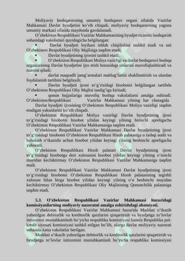 UMUMDAVLAT NAZORAT ORGANLARI VA ULARNING MOLIYAVIY NAZORATNI TASHKIL ETISHI 8