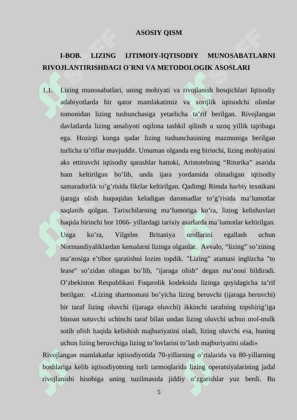 Lizing kompanyalari va ularni iqtisodiyotdagi o’rni 5