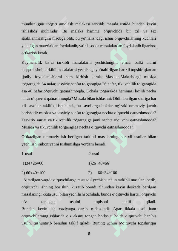3- sinf o’quvchilarini tarkibli masalalar yechishga o’rgatish 1