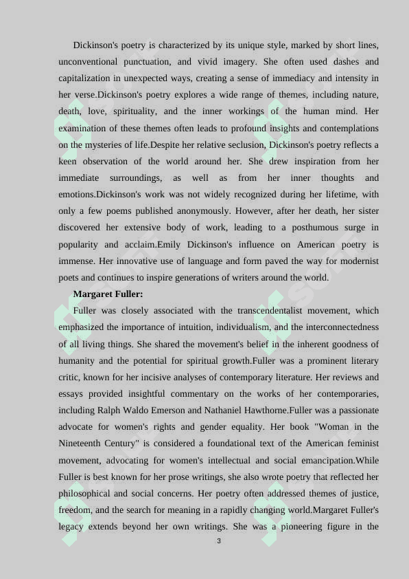 EMILY DICKENSON , MARGARET FULLER IN POETRY 3
