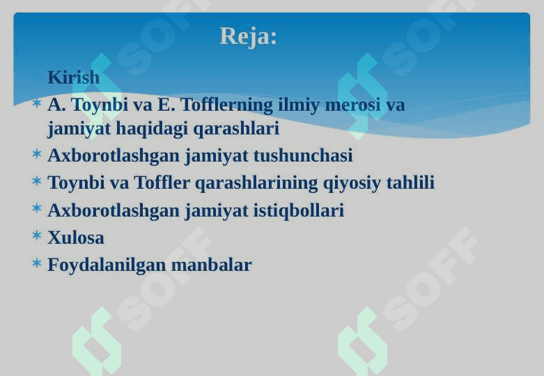 Axborotlashgan jamiyat va uning istiqbollari (A.Toynbi, E.Toffler asarlarining qiyosiy tahlili asosida) 25 2