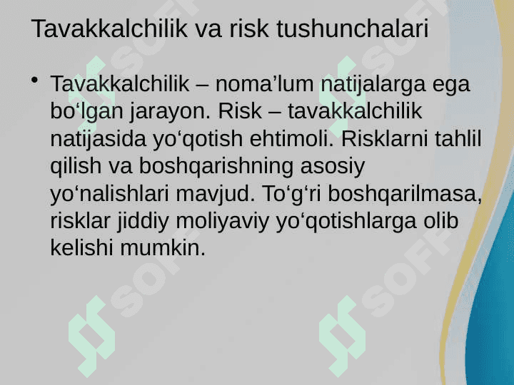 TAVAKKALCHILIKNI BOSHQARISH VA RISKNI BOSHQARISH 4