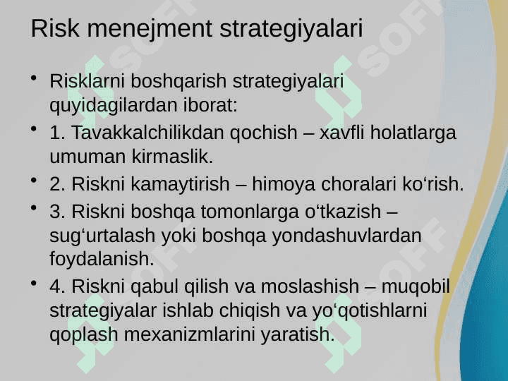 TAVAKKALCHILIKNI BOSHQARISH VA RISKNI BOSHQARISH 8