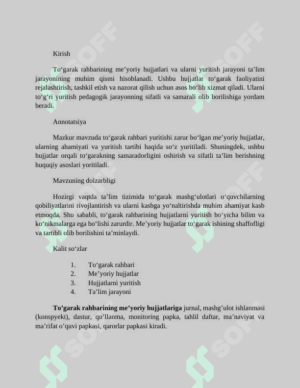 Mavzu:Toʻgarak rahbarining meyoriy hujjatlari va ularni yuritish. 3