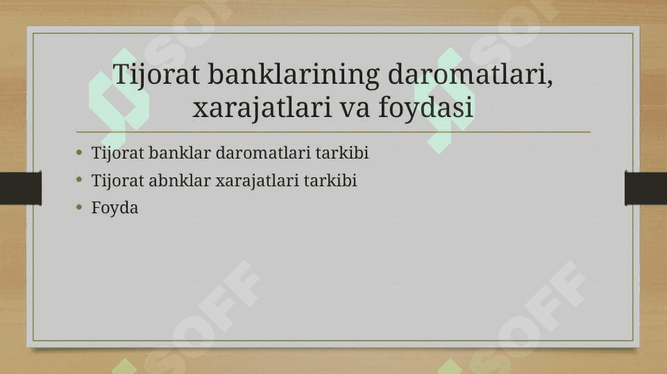 Tijorat banklarining daromadlari,harajatlari va foydasi 2
