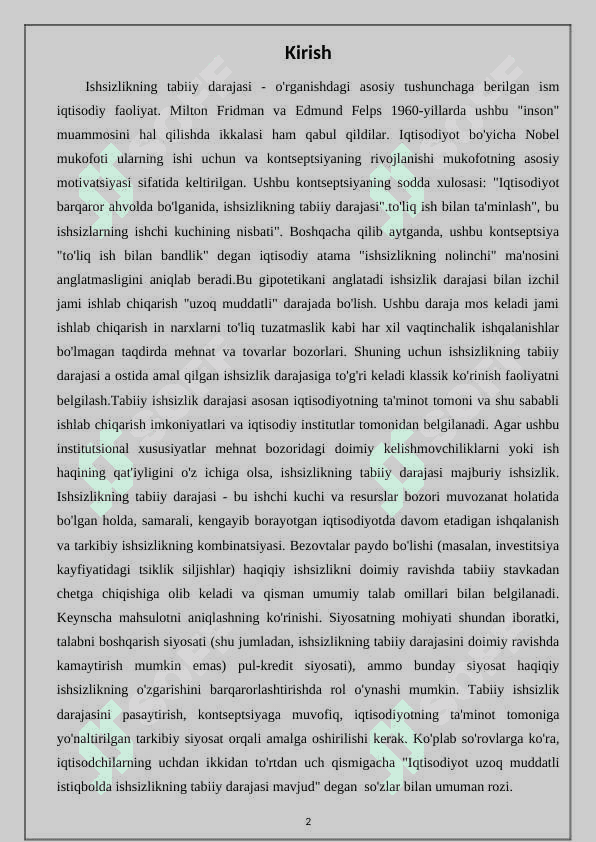 Tabiiy ishsizlikning nazariyasi 2