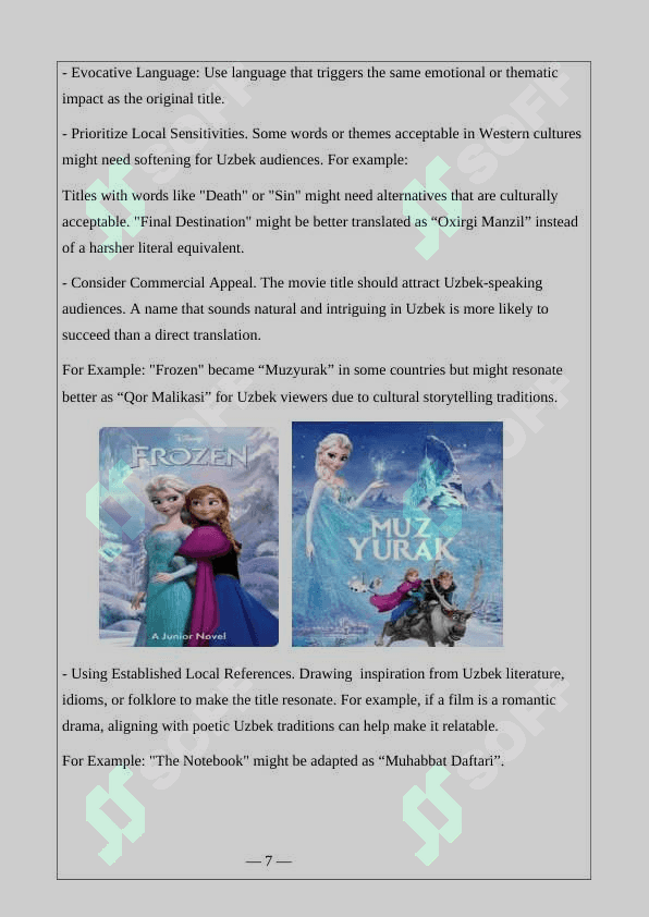 Translation Issues of Film Names (on the material of English - Uzbek translation) 8