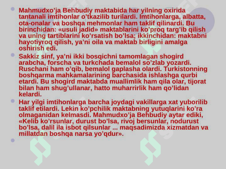 Jadid ta’lim va sanoat sohasiga  qo’shgan    hissasi  va uning milliy ma’naviyatni rivojlantirishdagi o’rni 8