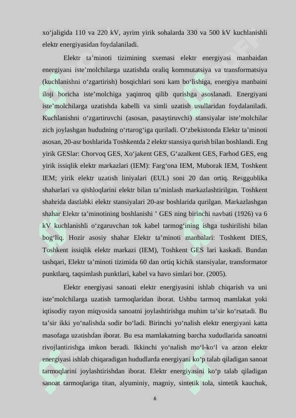 O‘zbekistonda elektro-energetika  sanoatining joylashish  va  rivojlanish  istiqbollari 5
