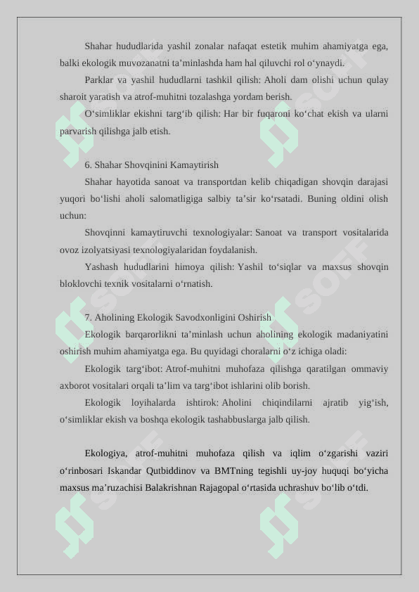 SHAHARLARGA QO‘YILADIGAN EKOLOGIK TALABLAR 4