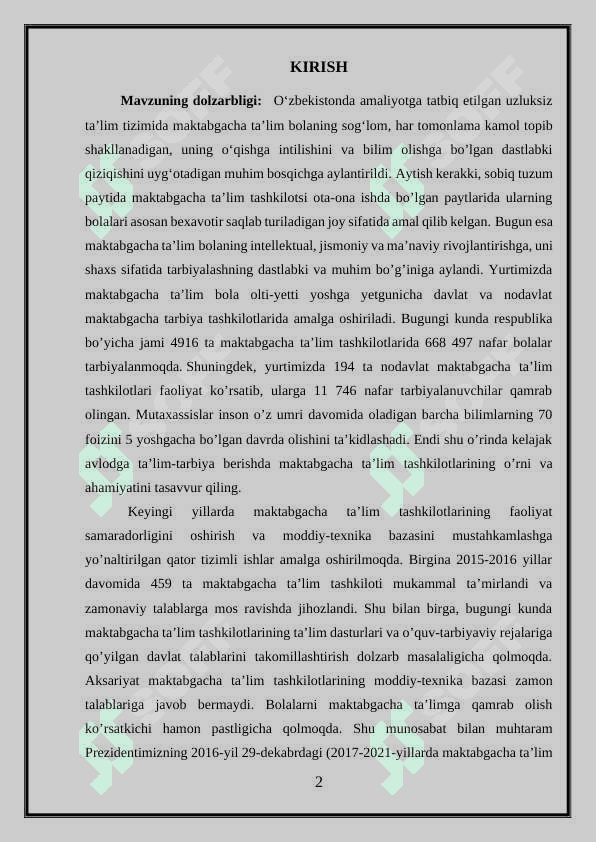 Taʼlim tizimida maktabgacha taʼlim tashkilotlarining ahamiyati tutgan oʻrni va uni istiqboli 2