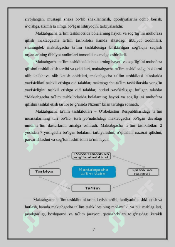 Taʼlim tizimida maktabgacha taʼlim tashkilotlarining ahamiyati tutgan oʻrni va uni istiqboli 7