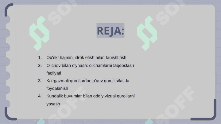 Bolalarni predmetlar o'lchami bilan tanishtirish vazifalar 2