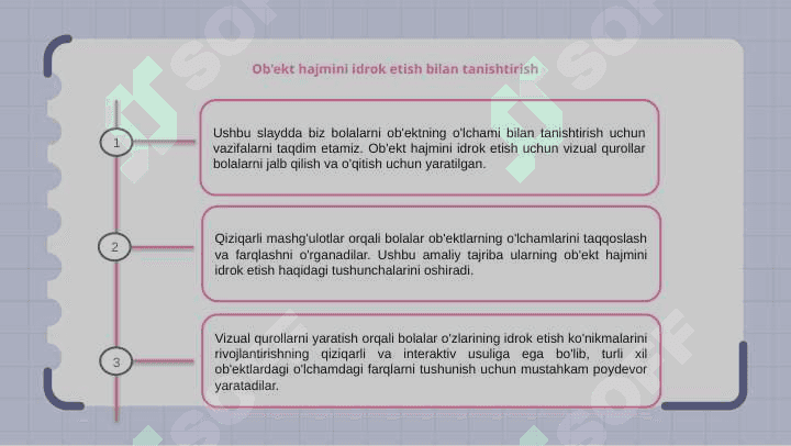 Bolalarni predmetlar o'lchami bilan tanishtirish vazifalar 3