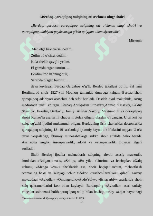 Adabiyot darslarida qardosh xalqlar adabiyoti namoyondalari ijodini oʻqitish kurs ishi 7