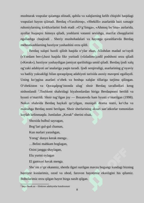 Adabiyot darslarida qardosh xalqlar adabiyoti namoyondalari ijodini oʻqitish kurs ishi 8