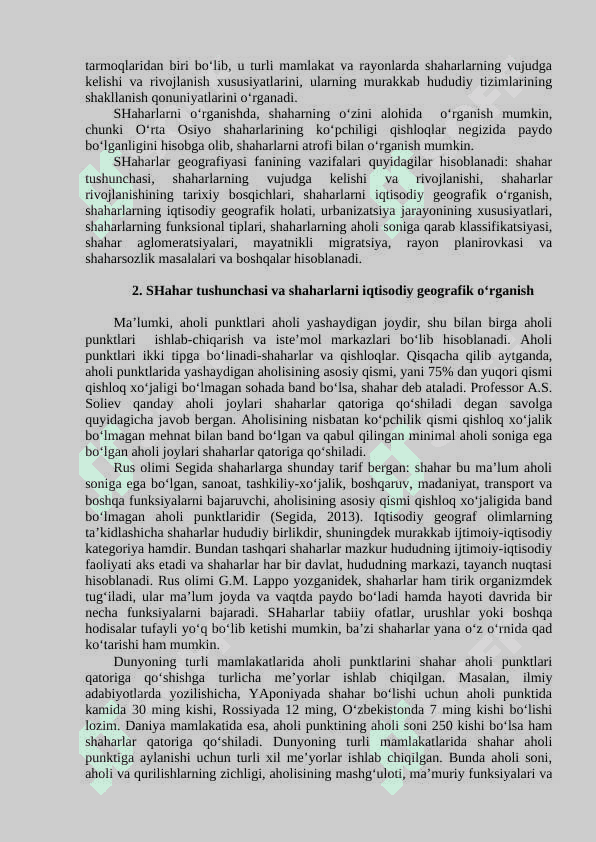 Shaxarlar rivojlanishi va urbanizatsiya 3