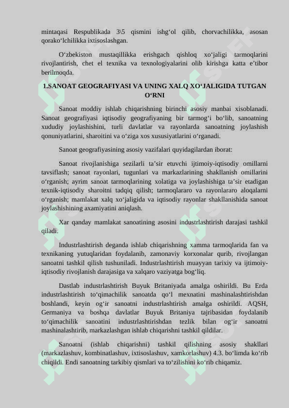 Sanoat va qishloq xo‘jaligi geografiyasi 4