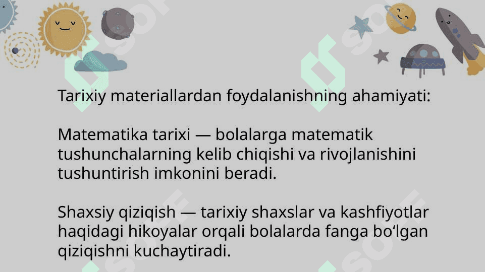 Boshlang’ich sinflarda matematikadan sinfdan tashqari ishlarda tarixiy materiallardan foydalanish. 3