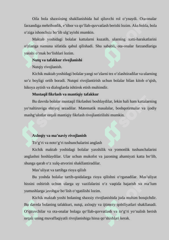 Kichik maktab yoshida bola shaxsining rivojlanish xususiyatlari. 6