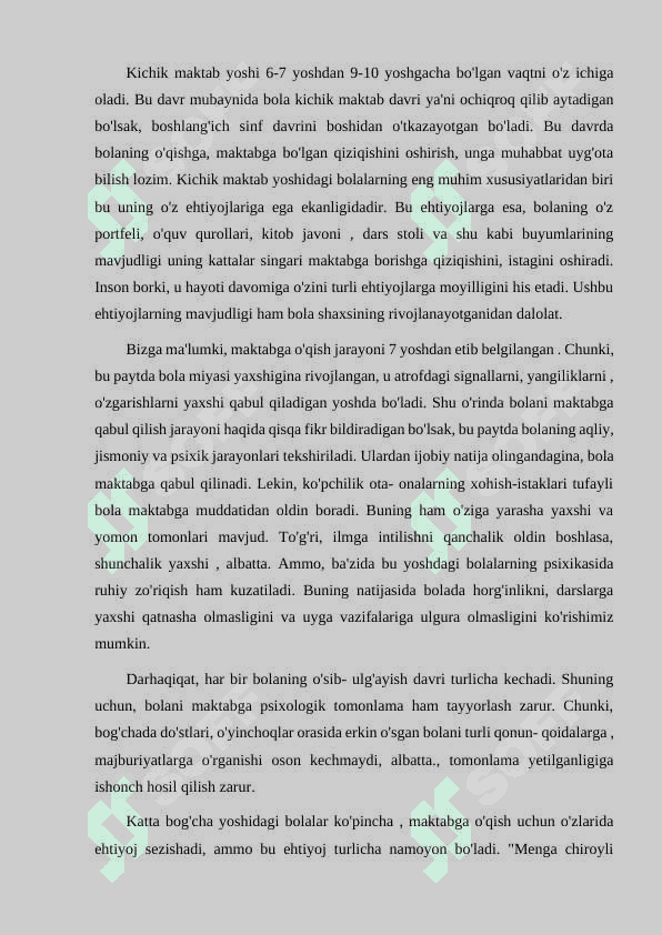 Kichik maktab yoshida bola shaxsining rivojlanish xususiyatlari. 7