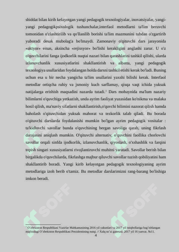 HUQUQSHUNOSLIK FANINI O'QITISHDA ZAMONAVIY AXBOROT TEXNOLOGIYALARIDAN FOYDALANISH VA UNING DARS SIFATIGA TA'SIRI. 4