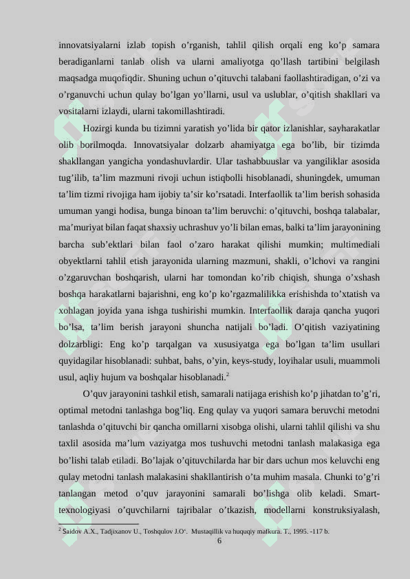 HUQUQSHUNOSLIK FANINI O'QITISHDA ZAMONAVIY AXBOROT TEXNOLOGIYALARIDAN FOYDALANISH VA UNING DARS SIFATIGA TA'SIRI. 6
