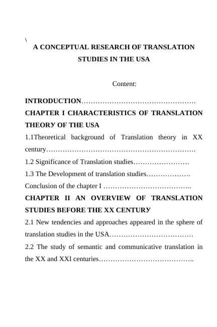 A CONCEPTUAL RESEARCH OF TRANSLATION STUDIES IN THE USA