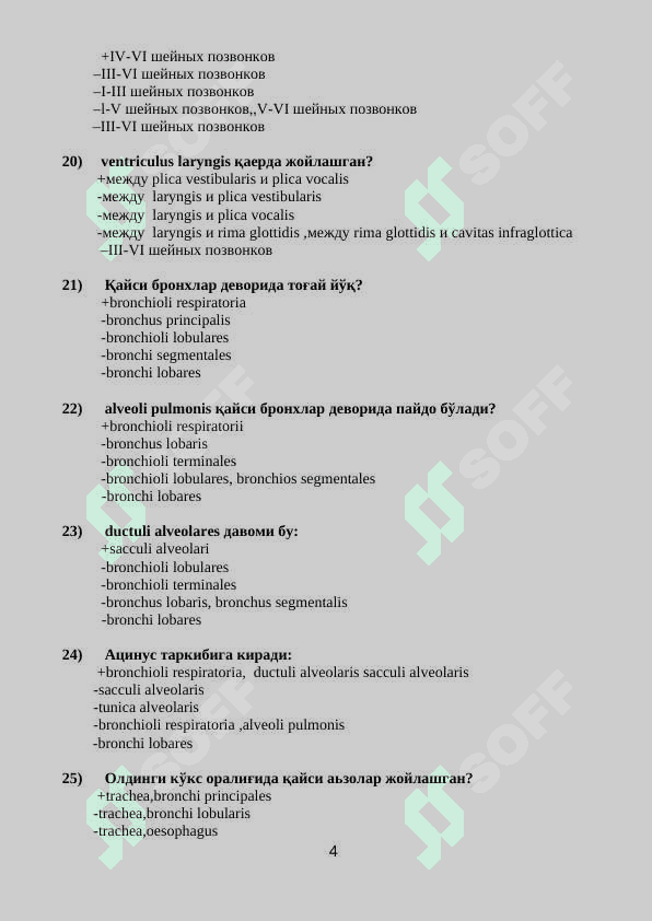 Anatomiya fanidan testlar 4