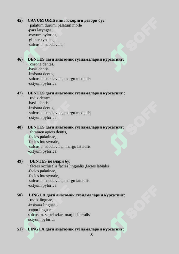 Anatomiya fanidan testlar 8