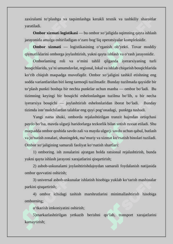 Tijorat sohasida omborxona logistikasi. 8