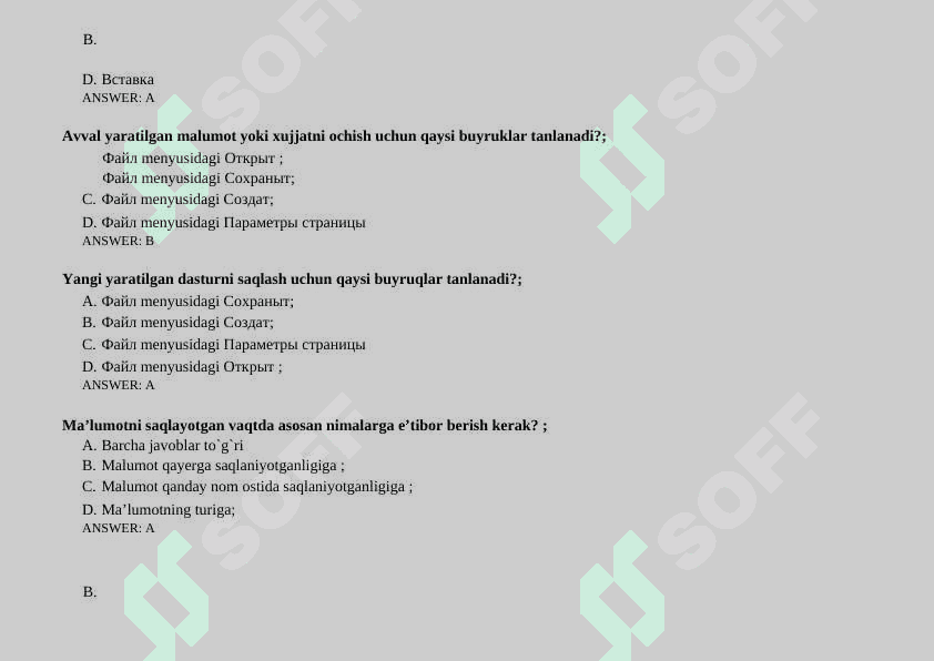 akt_test sirtqi (200) javoblari bilan IQTISODIYOTDA AXBOROT KOMMUNIKATSIYA TEXNOLOGIYALARI VA TIZIMLARI FANIDAN TEST SAVOLLARI 7