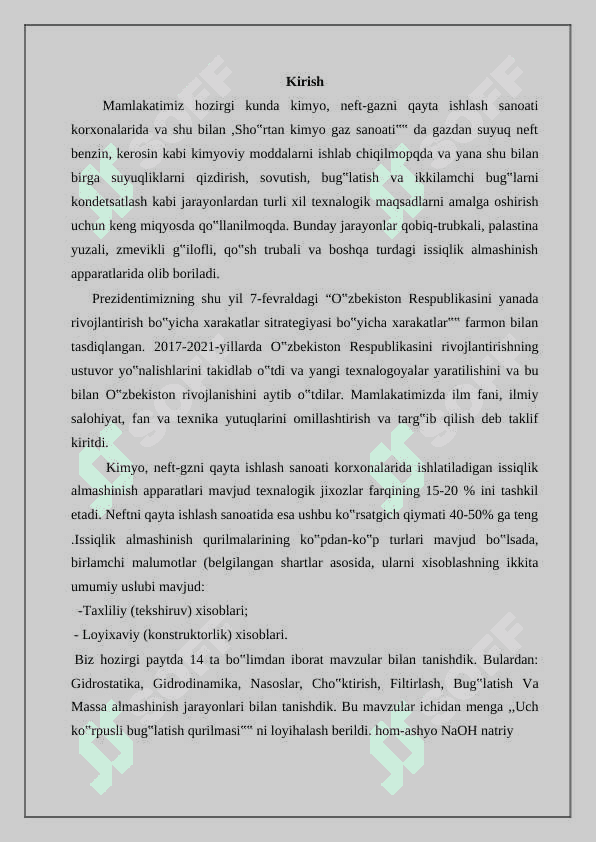 Uch korpusli bug‘latish qurilmasi hisoblansin va loyihasi ishlab chiqilsin 2