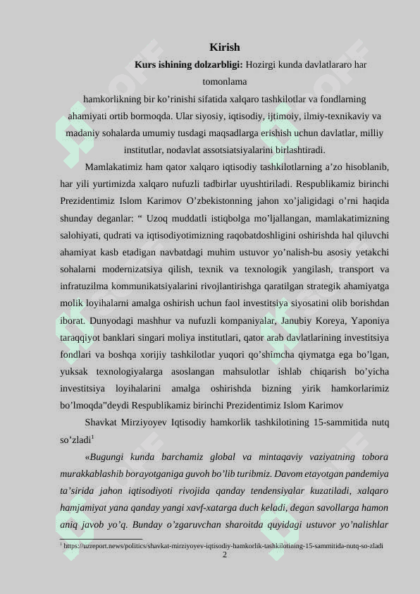 Xalqaro iqtisodiy integratsiya va O‘zbekistonning jahon hamjamiyatiga kirib borishi 2