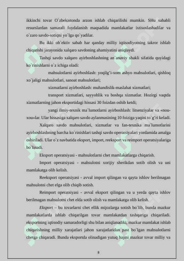 Xalqaro savdoda davlatning roli 8