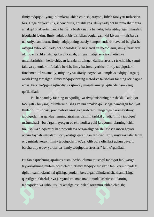 Ilmiy tadqiqotlar turlari va uni olib borishning asosiy u 2