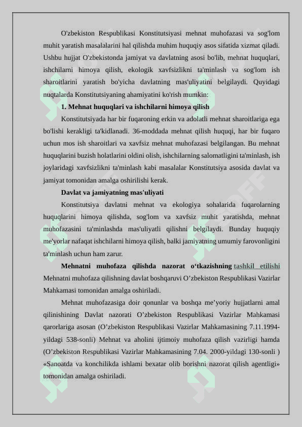 Mehnat muhofazasi masalalarini hal qilishda sog'lom muhit yaratishda O'zbekiston Respublikasi konstitutsiyasini ahamiyati 2