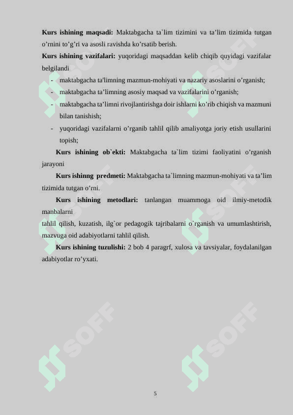 Maktabgacha ta’limning mazmun-mohiyati va ta’lim tizimida tutgan o’rni 5