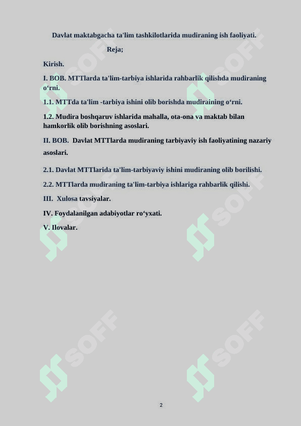 Davlat maktabgacha ta'lim tashkilotlarida mudiraning ish faoliyati 2