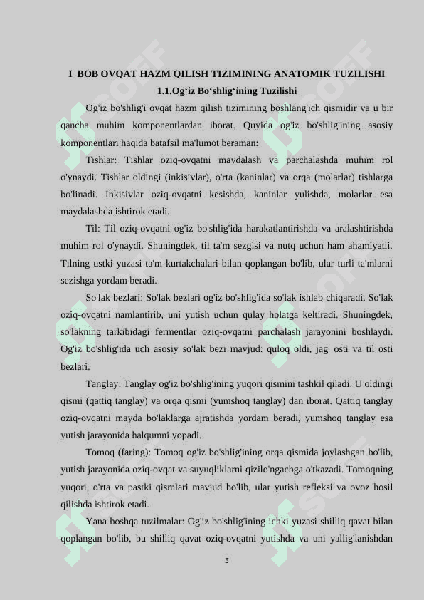 “Insonning ovqat hazm qilish tizimiga kirishi va chiqishi” 5