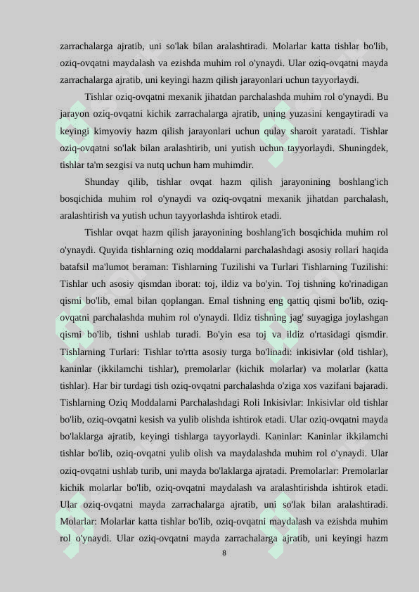 “Insonning ovqat hazm qilish tizimiga kirishi va chiqishi” 8