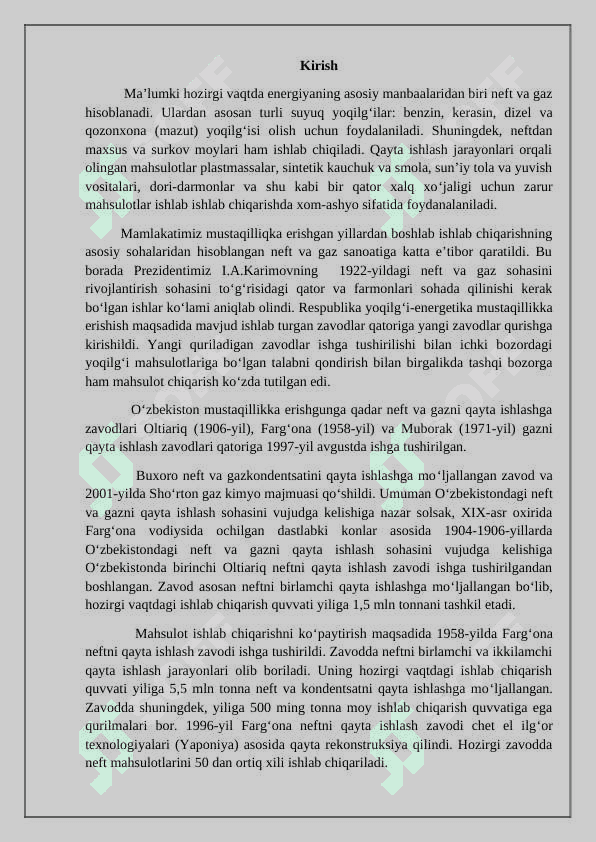 Шўртон табиий газни амино-бирикмалар билан тозалаш техноло-гиясини лойиҳалаш. Абсорберни ҳисоблаш. (4.35 млрд м3й) 2