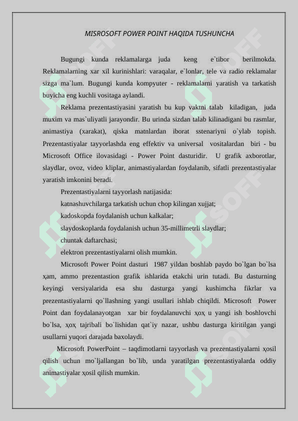 MS powerpoint dasturida taqdimotlarni tayyorlash strukturasi 2