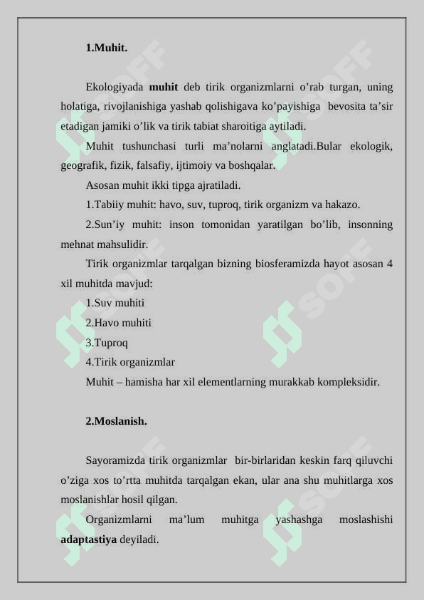 Muhit. Muhit va ekologik omillar 2