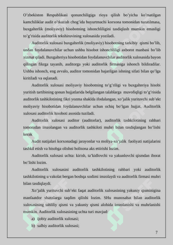 Auditorlik hisoboti va uning tarkibi 7