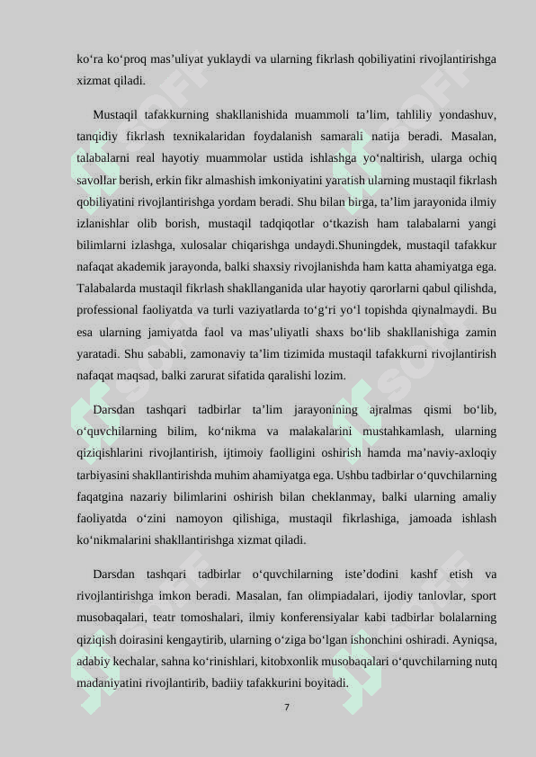 DARSDAN TASHQARI TADBIRLAR VOSITASIDA TALABALARNI  MUSTAQIL TAFAKKURINI SHAKLLANTRISH 7