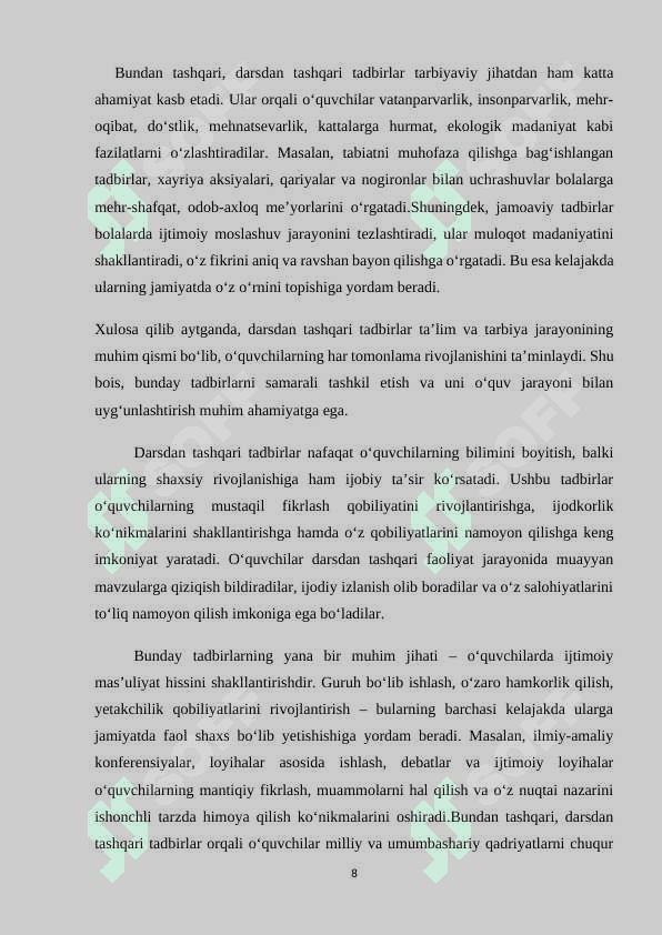DARSDAN TASHQARI TADBIRLAR VOSITASIDA TALABALARNI  MUSTAQIL TAFAKKURINI SHAKLLANTRISH 8