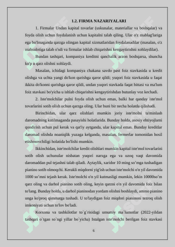 FIRMA BOZOR IQTISODIYOTINING ASOSIY SUBYEKTI SIFATIDA. FIRMA FAOLIYATINING KO‘RSATKICHLARI” 6